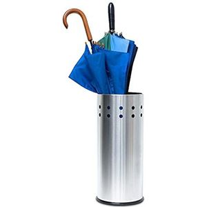 Relaxdays paraplubak - met lekbak - antislip - voor wandelstokken - rvs - 49,5 x 22,5 cm - rond - zilver
