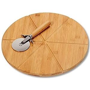 Kesper 58462 pizzaplaat van bamboe, 32 cm met extra pizzasnijder, houten bord, pizzahouder, pizzahouten bord, houten servies