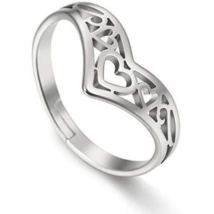 Amaxer Keltische ring van roestvrij staal in hartvorm, verstelbaar, kroonvorm voor dames, Roestvrij staal