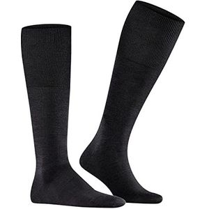 FALKE Airport lange sokken voor heren, ademend, klimaatregulerend, geurremmend, wol, katoen, hoog, dun, effen, elegant, platte teennaad, 1 paar, Zwart (Zwart 3000)
