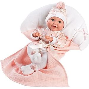 Llorens 1063596 Bimba pop met blauwe ogen en zacht lichaam met slapende ogen, roze outfit, fopspeen en zachte deken, 35 cm