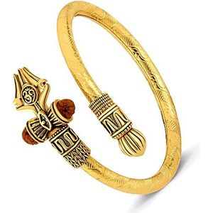 Rudraksha Shiv Om Trishul Damroo Kada Heren Lord Shiva Bahubali Manchet Armband voor Mannen Jongens | Religieuze Messing Kada | Armband vrije maat voor Maha Shivratri, One Size, Zilver, Zilver