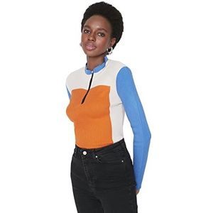 Trendyol Colorblock Slim Fit trui met hoge kraag trainingspak dames, oranje, S, Oranje