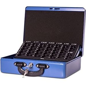 MAUL Geldcassette met stalen inzetstuk, afsluitbaar, uitneembare inzetstuk, draagbare kassa met 2 sleutels, geschikt als spaarpot, kleine kluis, geldcassette, blauw