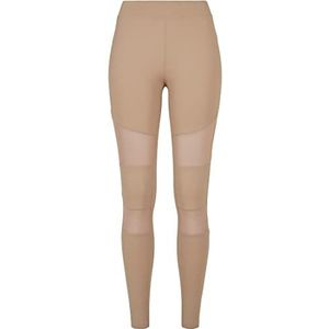 URBAN CLASSICS Tech Mesh Leggings voor dames, transparante mesh-inzetstukken op de benen, elastisch en flexibel materiaal, normale taille, meerdere kleuren, maten: XS - 5XL, Softtaupe