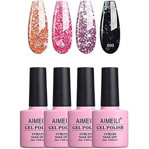 AIMEILI UV Gel Nagellak Set Gellak uv Kleur Gelnagel Gel Set Soak Off Gel Polish Van 4 X 10 ml - Gift Kit 6