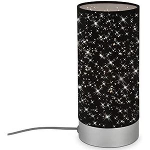 Briloner - Tafellamp met sterrendecoratie, bedlampje met kabelschakelaar, tafellamp E14, tafellamp van stof, 250x110mm (DxH), zwart 7028-015