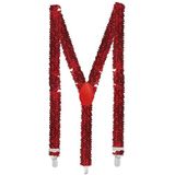 Boland 00477 - bretels glitter - totale lengte 75 cm - rood - met metalen clips - accessoires - carnavalskostuum - themafeest