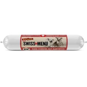 DeliBest SWISS MENU Runderterine met aardappelen, nat voer voor honden, 100% Zwitsers rundvlees, graanvrij en zonder additieven, hoogwaardig glutenvrij hondenvoer voor volwassenen, 200 g