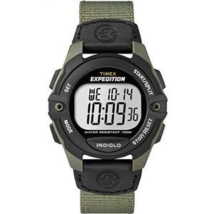 Timex Digitaal herenhorloge met leren band 12345465646, Groen/Zwart, Digitaal chronograaf