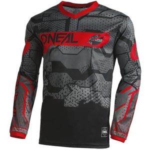 O'NEAL MX Enduro Motorcrossshirt met lange mouwen, gevoerde elleboogbescherming, V-hals, ademend, Element Jersey Camo V.22, volwassenen, rood zwart, maat S, zwart/rood, Eén maat S, Zwart/Rood