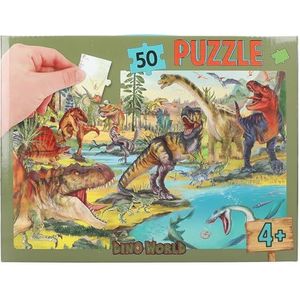 Depesche 13206 Dino World-puzzel, 50-delig, met gedetailleerd dinosaurusmotief, afmetingen ca. 58 x 40 cm, in kartonnen koffer met draaggreep, meerkleurig, eenheidsmaat