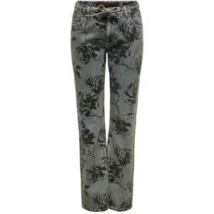ONLY Onlmott Lw Str Floral Belt Red Dnm Dot Jeans Dames, Medium blauwe denim