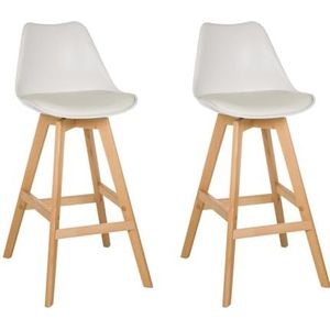 hjh LIVING Scandi High Set van 2 barkrukken met houten poten en kunststof zitting met kunstleren bekleding, zithoogte 73 cm, wit