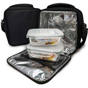 Nerthus FIH 464 Lunchtas, zwart, FIAmbrera, thermotas, 2 luchtdichte containers, robuuste stof, 2 glazen containers