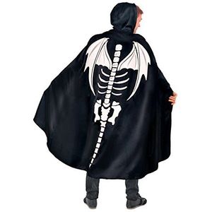 Ciao - Dragon Skull Cape met skelet Dragon Glow-in-The-Dark opdruk voor volwassenen, zwart/wit, één maat, 19077