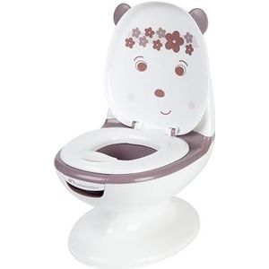 Bebeconfort Mini toilette pour bébé, pot bébé, pot apprentissage propreté, 1-4 ans, 0-20 kg, avec déflecteur, vrai bruit de chasse d'eau, cuvette amovible, pied caoutchouc anti-dérapant, Ours Lavande