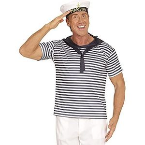 Widmann - Marine-kostuumset, T-shirt en hoed, zeeman, kapitein, carnaval, themafeest