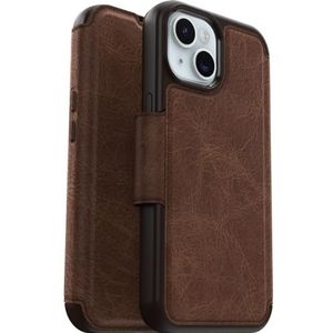 OtterBox Strada Beschermhoes voor iPhone 15 voor MagSafe, schokbestendig, valbescherming, hoogwaardig leer, 2 kaarthouders, ondersteunt 3 x meer vallen dan militaire standaard, bruin