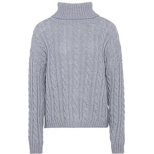 myMo Pull en tricot texturé à col roulé pour femme - Gris clair mélangé - Taille XL/XXL, Gris clair mélangé., XL