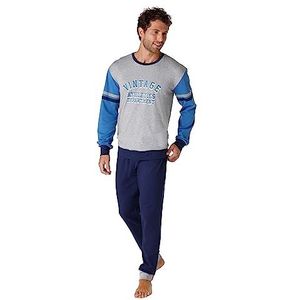 LVB Lange interlock ronde hals, 200 g, sportieve pijamaset voor heren (1 stuk), Grijs gemêleerd blauw