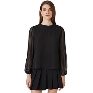 Koton Mouw pleated Crew Neck Chiffon Blouse Blouse Dames, Zwart (999)