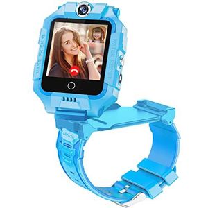 ele ELEOPTION 4G Smartwatch voor kinderen, GPS met dubbele 360° camera, wifi, video, SOS-telefoongesprek, stappenteller, IP67, waterdicht, voor meisjes en jongens (lichtblauw)