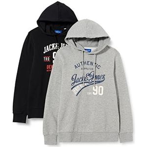 Jack & Jones Sweatshirt met capuchon voor heren, lichtgrijs gemêleerd/pakket: Lgm + zwart, M, lichtgrijs gemengd/pakket: Lgm + zwart