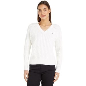 Tommy Hilfiger Co Cable V-NK Pullover Ww0ww40674 Damestrui, ECRU