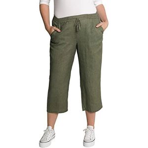 Ulla Popken 803829 linnen damesbroek oversized 7/8 elastische band, Lodengroen
