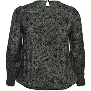 Kaffe Curve Dames Plus Size blouse voor dames, lange mouwen, satijn, Balsem Groen/Zwart Graphic