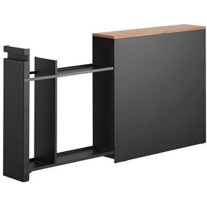 Yamazaki 1427 Tower uittrekbaar rek met houten plank, zwart, staal/hout/polypropyleen/siliconen, minimalistisch, 56 x 14 x 55 cm