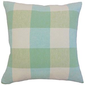 The Pillow Collection Amory kussensloop, linnen, geruit, 35925 x 35925 x 12570 cm, lichtblauw