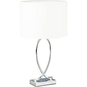 Relaxdays Tafellamp zilver lampenkap metalen bedlampje ronde lampenkap ijzer wit 51 x 28 x 28 cm