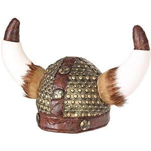 Widmann Nordmann Viking-helm met hoorns en bont, dief, hoed, themafeest, carnaval, 09169