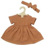 Heless 2425 - Vêtements de poupée 100% coton bio - Ensemble 2 pièces avec robe et bandeau en caramel - Pour poupées et doudous de 35 à 45 cm