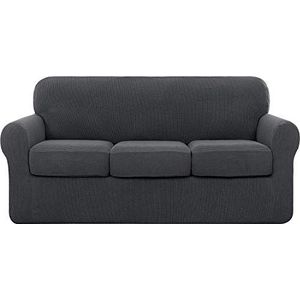subrtex Bankovertrek voor 3-zitsbank met 3 aparte zitkussens, zeer elastisch, voor wasbare meubelbeschermer (3-zits, grijs)