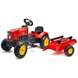 FALK - Tractor met pedalen Supercharger met aanhanger - Vanaf 2 jaar - Gemaakt in Frankrijk - Kap om te openen - stuurwiel met claxon - 2030AB