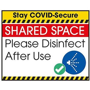 Vsafety tegen COVID -Secure sticker - gedeelde ruimte - 100 mm x 80 mm - vinyl zelfklevend