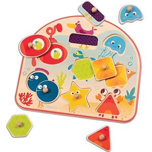 B. Toys BX1844GZ B.Toys Sea Treasures houten puzzel 8 delen, 26 x 23,5 x 2,3 cm, voor kinderen vanaf 18 maanden, 45581, meerkleurig