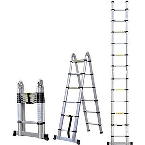 COOCHEER Telescopische ladder, 5 m, aluminium vouwladder, 16 antislip treden, belastbaar tot 150 kg