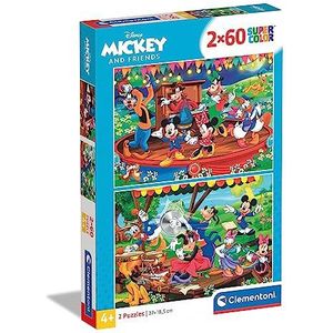Clementoni Mickey & Friends Paw Patrol Supercolor Disney and Friends-2 x 60 kinderen 3 jaar doos van 2 (60 stukjes), cartoon-puzzel, gemaakt in Italië, 21620, No Color