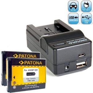 Bundlestar PATONA 4-in-1 oplader compatibel met GoPro AHDBT-001-2X vervanging voor accu AHDBT-001 voor GoPro Hero2 met micro-USB-ingang