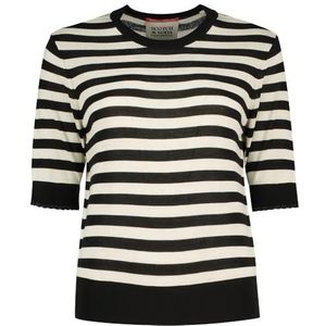 Scotch & Soda Ronde hals korte mouwen trui sweatshirt dames, Zwart en wit streep 7407