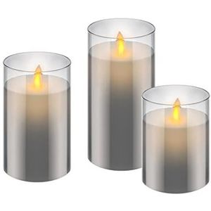 goobay 57865 Led-kaarsen van echte was, in glas, met timerfunctie, warmwit, bewegende vlam, 10, 12,5 en 15 cm hoog, transparante kaarsen