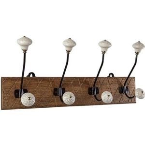 Romimex Porte-manteau mural naturel bois métal céramique 48 x 21 x 13 cm