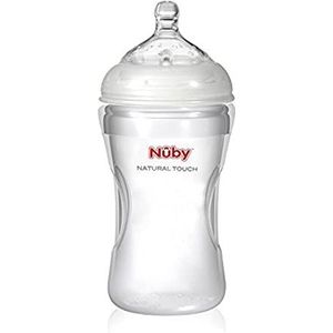 Nuby NT67018 Natural Touch siliconen fles met brede hals, 300 ml, met siliconen soft-flex, vanaf 3 maanden, maat M voor gemiddelde drinkstroom