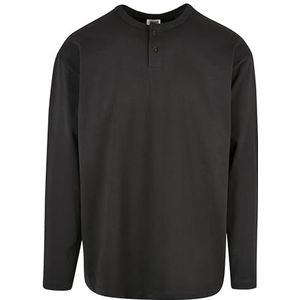 Urban Classics Organisch oversized Henley T-shirt met lange mouwen, heren, zwart, L, zwart.