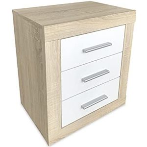 Duérmete Online Cambria & Blanc Nachtkastje in Scandinavische stijl, model Omabella, met 3 laden, praktisch en elegant design, kleuren, hout, 50 cm (breedte) x 60,5 cm (hoogte) x 34,5 cm (onder)