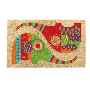 Coco & Coir Tapijt van ecologische natuurlijke vezels, 15 mm dik, hoogwaardige antislip onderkant, kleurrijk olifantenpatroon, Jumbo Bling 45 x 75 cm
